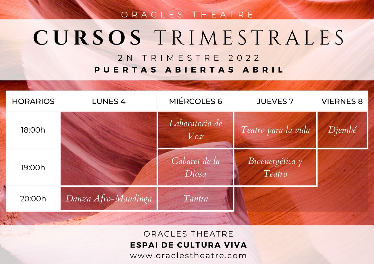 OraclesTheatre's tweet photo. PUERTAS ABIERTAS del 4 al 8 Abril - CLASES GRATUITAS 2º TRIMESTRE - https://t.co/REVvrDRA5H ¡Ven a probar todos los cursos esta semana a ORACLES! Ven a probar todos los cursos esta semana! Toda la info en https://t.co/1lBOTpxAmO https://t.co/IArs3YPCZ3
