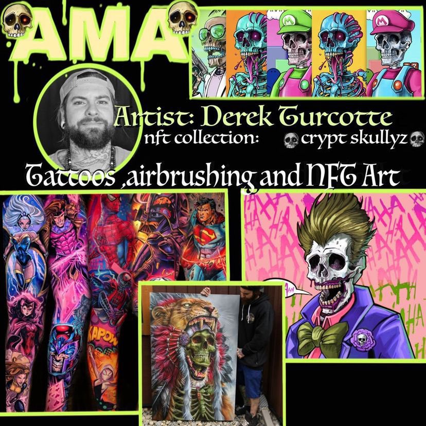 Manno_eth's tweet photo. ARTIST AMA With Derek Turcotte 
Where: Twitter spaces 
When: Sunday, May 1st @ 11am mst/1pm est
With: @DrkTurcotteArt @Brainb0tt and Myself!
Topic: Art, Life in the Mountains, and Psychedelics!
Featured project: @CRYPT_SKULLYZ https://t.co/tCPJab6nJX