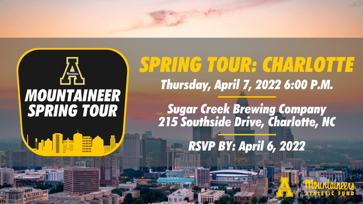We're excited to be heading to #CLT this week for the 2022 #MountaineerSpringTour!

Register Here: bit.ly/3j35yZt

#Yosef50 | #AChampionshipInvestment