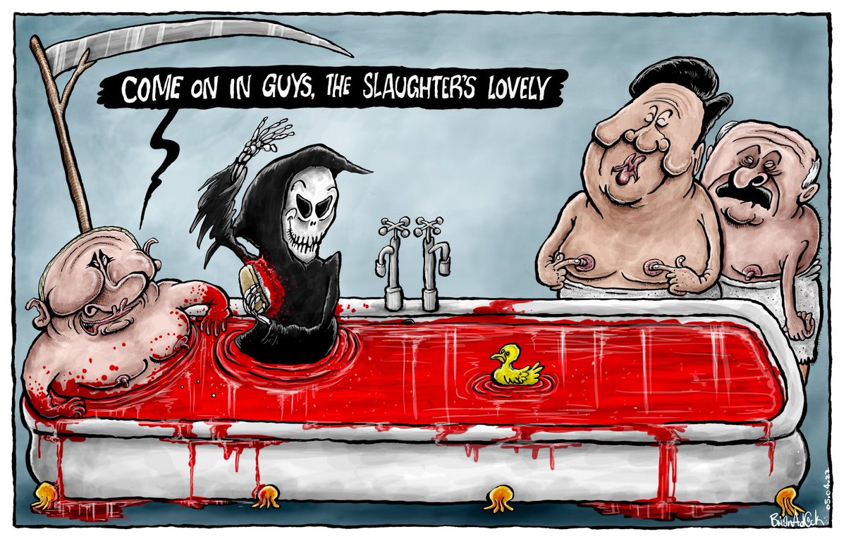 Cartoon4sale's tweet photo. Brian Adcock: Will war atrocities put off Putin's allies?... doubt it. #PutinWarCrimes #WarCrime #UkraineRussiaWar #Belarus #XiJinping – political cartoon gallery in London https://t.co/dePcTdnXF6 https://t.co/2ChgnHxhHA