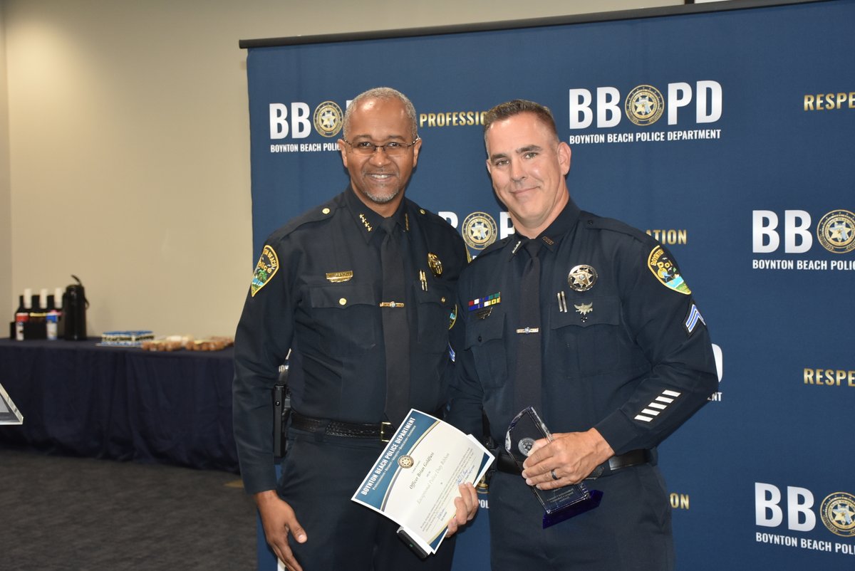 BBPD's tweet photo. Congratulations to Sworn Employee of the Year Officer Brian Goldfuss and Professional Staff of the Year Communications Specialist Joseph Viggiano. Read about why they were honored here: https://t.co/GRvC90cs4K
#bbpdpride https://t.co/j76HVK59nv