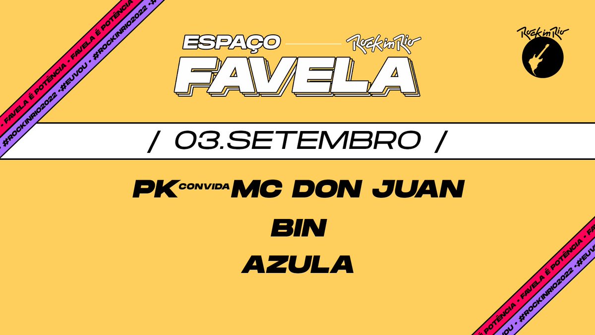 rockinrio's tweet photo. E vamos de line-up do dia 3: @pkfreestyleiro convida @mcdonjuan12, @binreall também vai brotar no Espaço Favela, e fechamos com a perfeita Azula  🔥 https://t.co/KB0W9Ahj6k