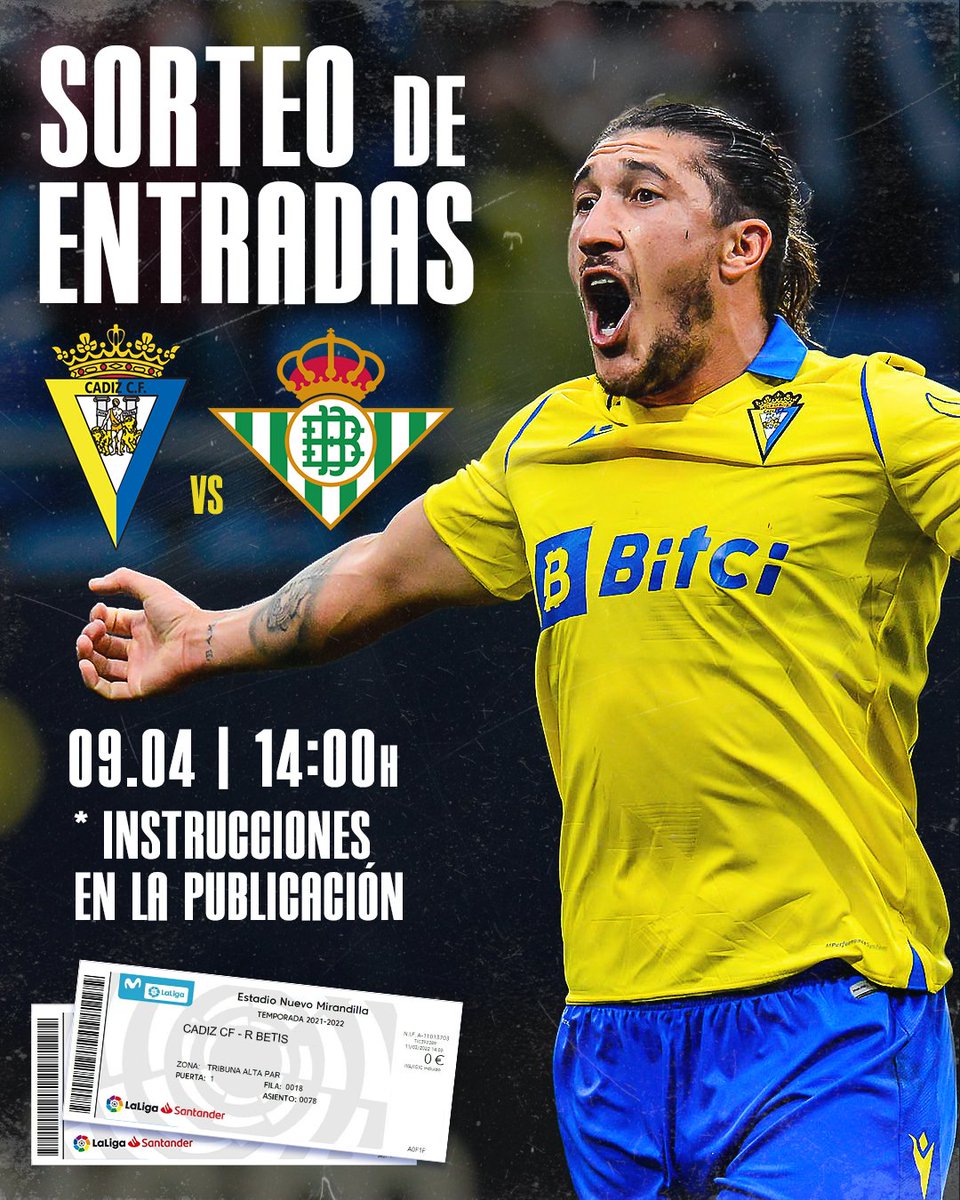 💛💙 ¡Sorteazo para el #CádizRealBetis! 

¿Quieres venirte GRATIS al partidazo del sábado?

1⃣ Da RT y MG a este tuit

2⃣ Sigue nuestra cuenta: <a href="/Cadiz_CF/">Cádiz Club de Fútbol</a> 

3⃣ Menciona a la persona con la que quieras venir

¡¡¡Suerte!!! 💪