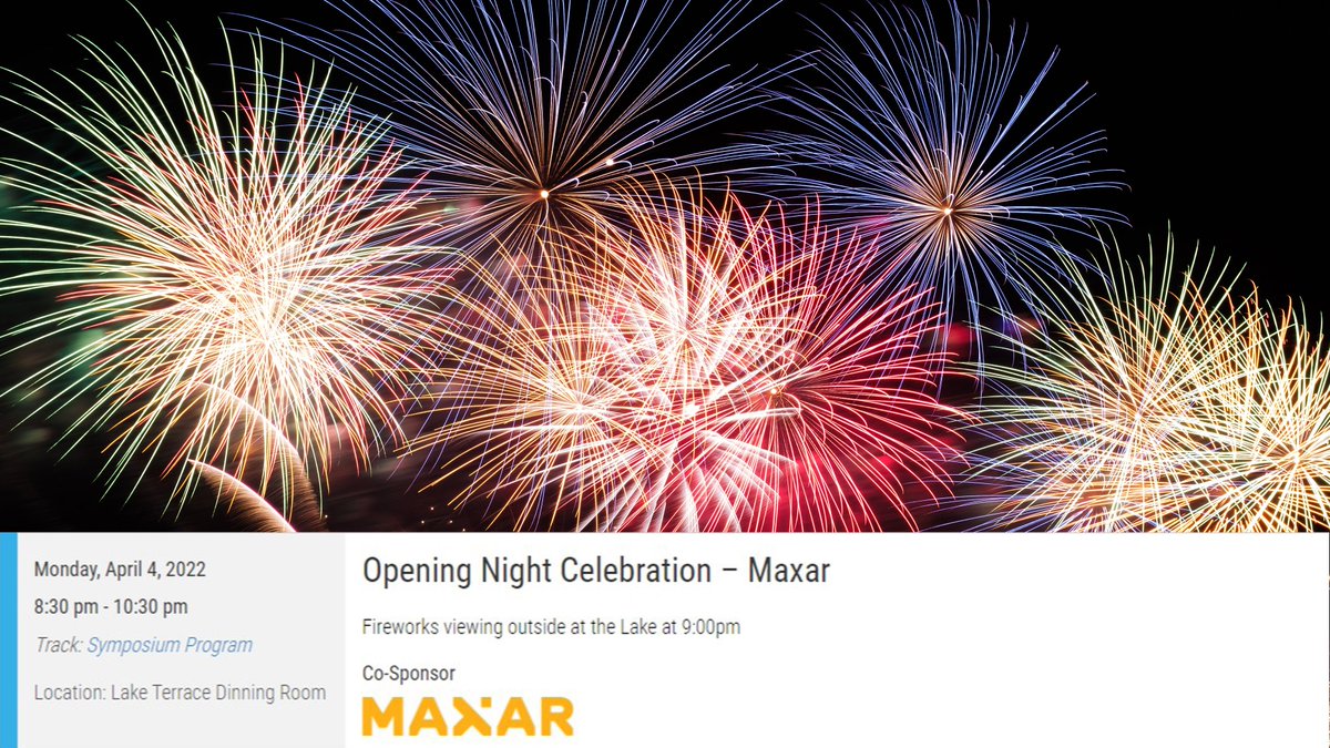 vantortech's tweet image. Hey #SpaceSymposium attendees! Don’t miss tonight’s opening night celebration where you can enjoy fireworks viewing at the lake at 9:00 p.m. 🎆