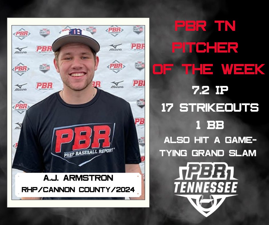 ⚾️Week 3 Pitcher of the Week⚾️
𝘗𝘰𝘸𝘦𝘳𝘦𝘥 𝘣𝘺: 
@MizunoBsballNA

2024 RHP AJ Armstrong (@LionsBaseballCC) after setting a school record with 17 Ks in a single game. Also hit a game-tying grand slam. 

POTW🖇: prepbaseballreport.com/news/TN/Mizuno…
