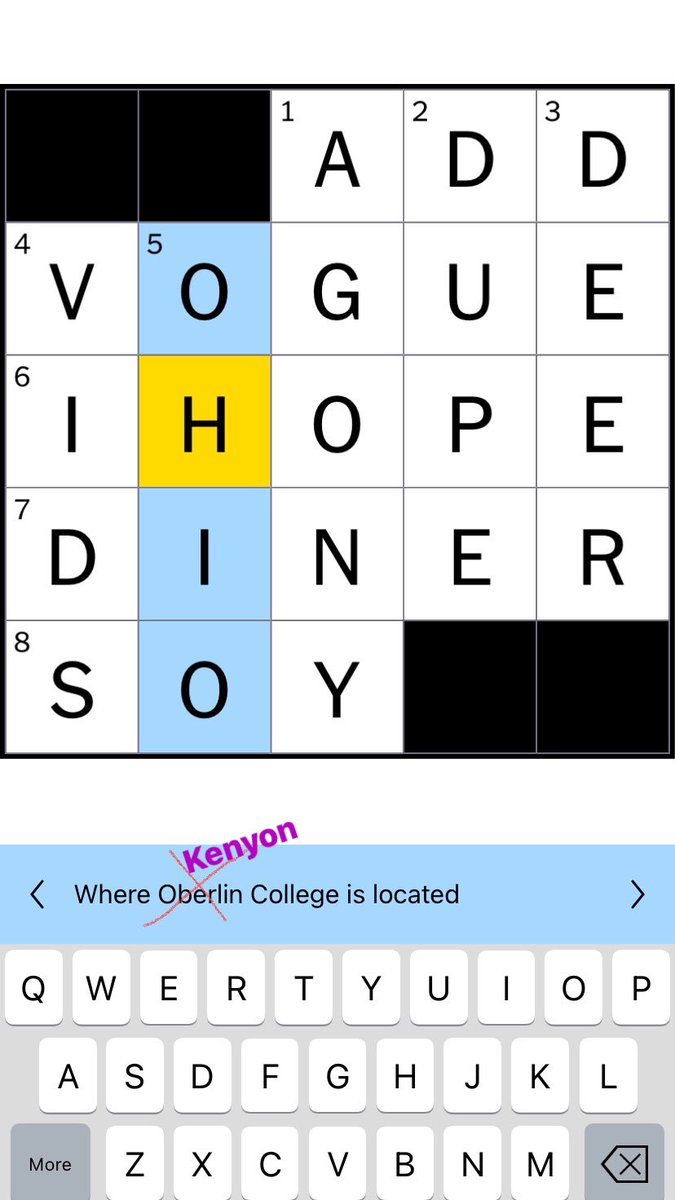Suzanne_OnTour's tweet photo. The @nytimes chose the wrong Ohio college to include in the crossword. I fixed it. You’re welcome @KenyonCollege #GoKenyon! https://t.co/DI1NRRV7IJ