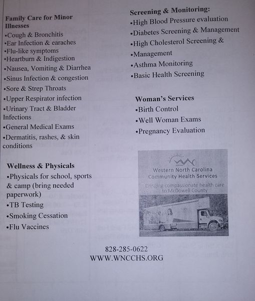 VolCtrMcDowell's tweet photo. TUESDAY 4/5/22 WNCCH Mobile Medical Unit will be here at McDowell County Senior Center from 9:30am to 3:30pm. They accept walk-ins or you can call 828-659-5289. They accept Medicare, Medicaid, and Private insurance. Patients can apply for sliding scale discount based on income. https://t.co/5RIjedp3i6