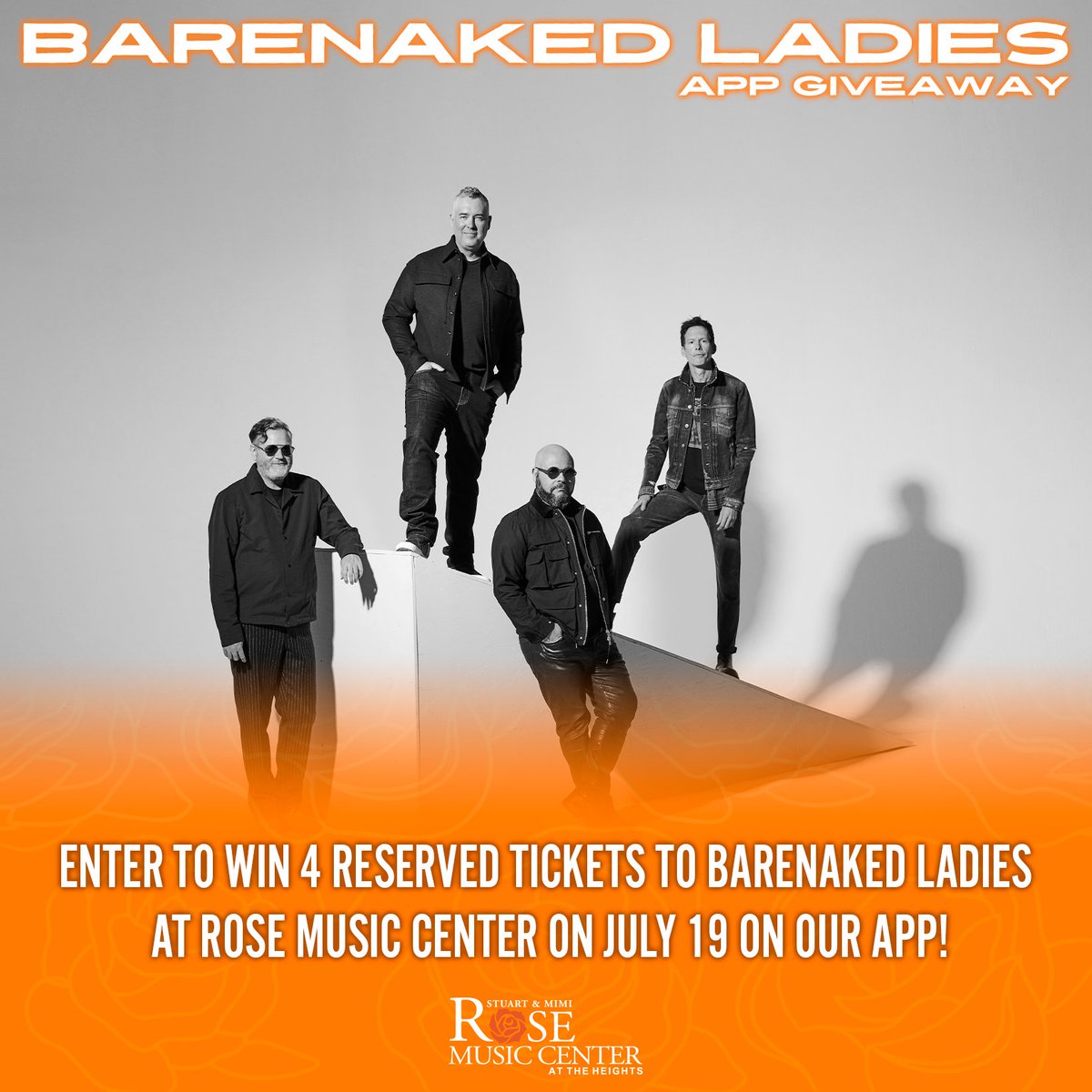 RoseMusicCenter's tweet photo. It's the last giveaway on Earth (at least for this concert) 🌎 Enter to win tickets to @barenakedladies on the Rose Music Center app! Find the "Contests" tab under more, and enter your info.

Find us on The App Store or Google Play Store: https://t.co/P8XiKBLefY https://t.co/pFG606hSJo