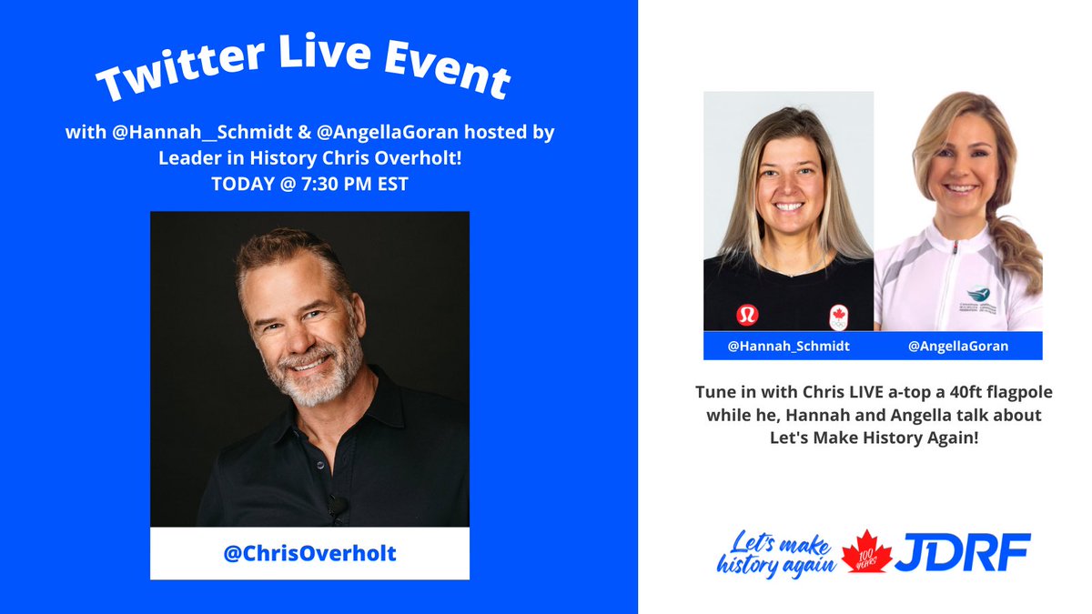 Angella Goran (@angellagoran) on Twitter photo Tune in this evening @ 7pm EST / 4pm PDT to listen to #LIVE #Olympian <a href="/hannah__schmidt/">Hannah Schmidt</a> & I talk with <a href="/chrisoverholt/">Christopher Overholt</a> all for a great cause: supporting @JDRF_Canada & their research to find a cure for #Type1Diabetes Tune in this evening @ 7pm EST / 4pm PDT to listen to #LIVE #Olympian <a href="/hannah__schmidt/">Hannah Schmidt</a> & I talk with <a href="/chrisoverholt/">Christopher Overholt</a> all for a great cause: supporting @JDRF_Canada & their research to find a cure for #Type1Diabetes