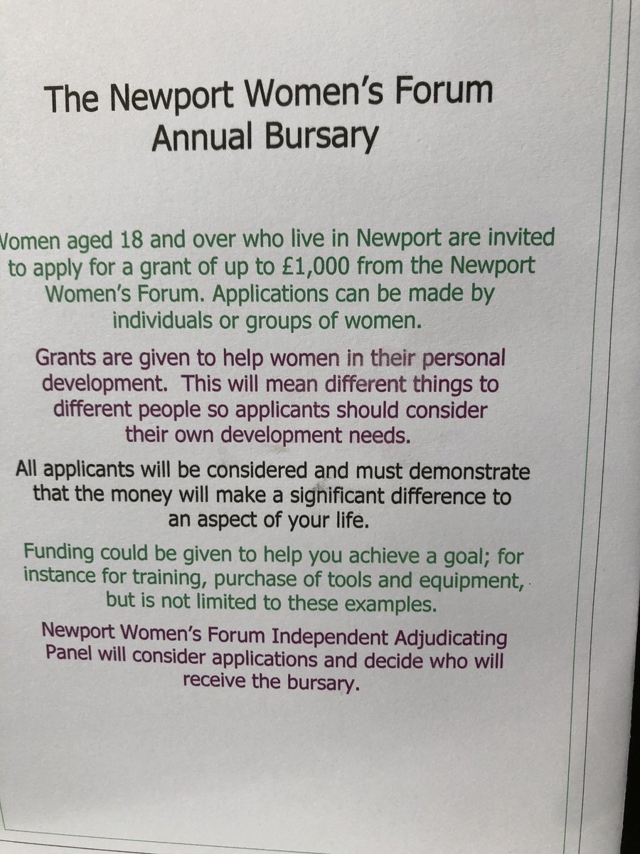 NewportWomen's tweet photo. .⁦@NewportWomen⁩ bursary award now open for applications. See our website for details https://t.co/0ESNyffsYf