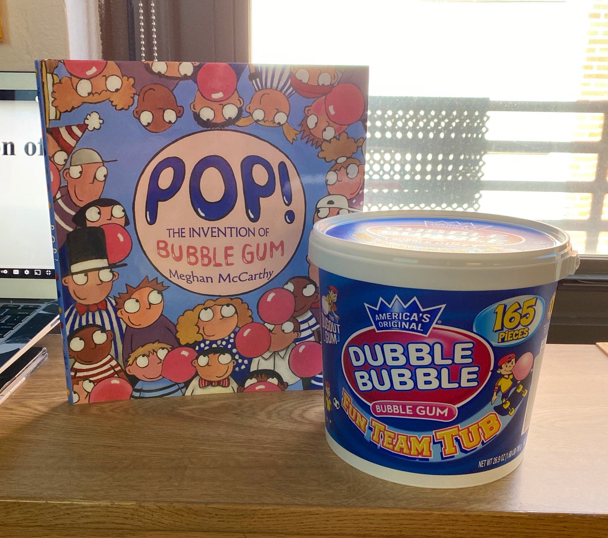 cadetlibrarian's tweet photo. POP! The invention of Bubble Gum is the Pineview Elementary story of the week….and of course, I brought Bubble Gum to share 😳 🙏🏼😆 #imaybecrazy #elementarylibrarian @pineviewelementary #pineviewelementary #readingisfun #librarian #library #ifacadets https://t.co/HsI2MdLrAJ