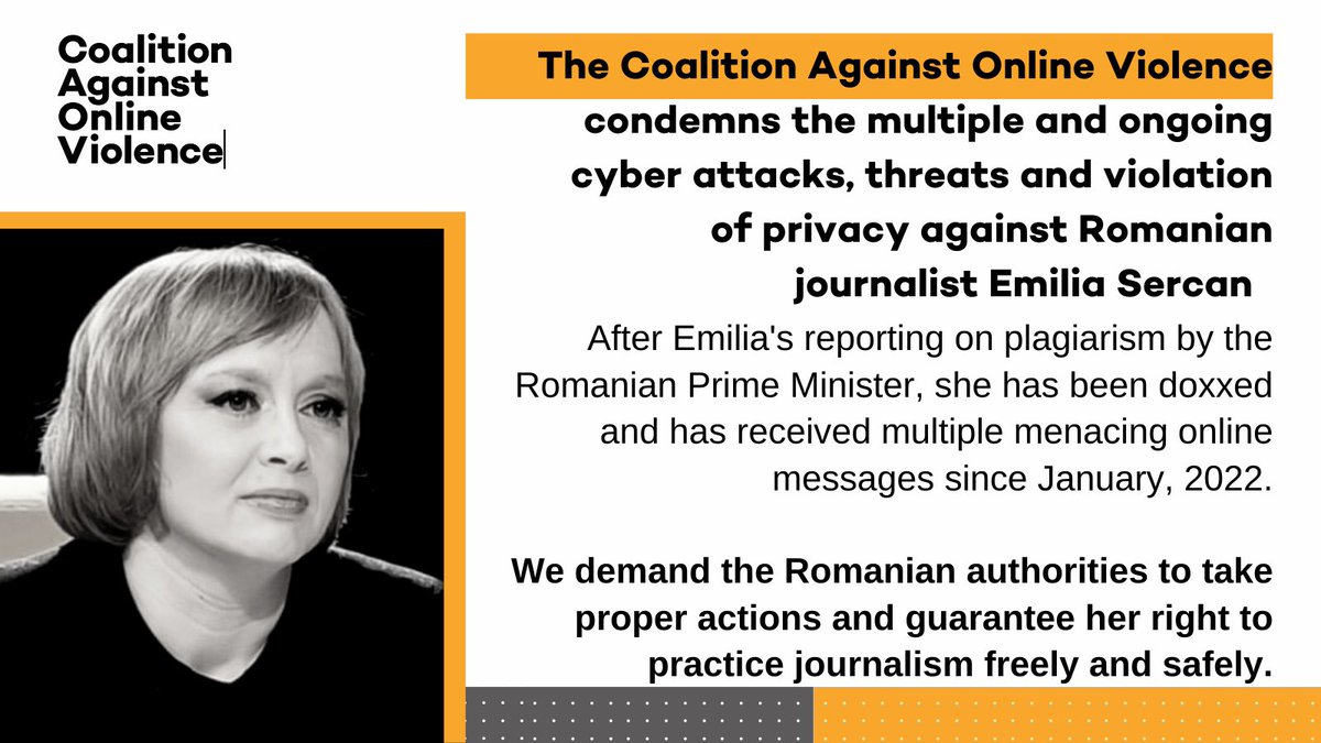 TheCAOV's tweet photo. .@TheCAOV joins in support of journalist @emiliasercan who has been subject of ruthless #OnlineAttacks and threats aimed at silencing her. We condemn this savage abuse that has created a high-risk situation for her and call on the authorities to stop the perpetrators now. https://t.co/nACLH6isqI