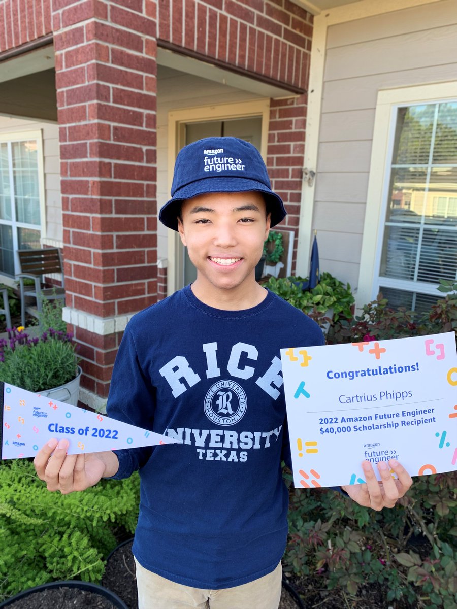 cs_deer's tweet photo. Congratulations to Cartrius, a Deer Park computer science student and winner of the Amazon Future Engineer's $40,000 scholarship and paid internship at Amazon as a computer science student. We are so proud of you! 

#godeer #deerwhocode #dphs https://t.co/ZfhdUFDw1q