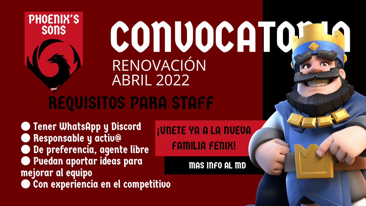 #CR | CONVOCATORIA

Abrimos inscripciones a los #TryOutsRelampago para entrar a nuestro equipo y ser parte de la 3ra generación de PS. 

También buscamos gente que quiera entrar a nuestro staff. 

NUESTRA REVANCHA HA COMENZADO 🔥

#GoPhoenixs #TryOuts #Staff