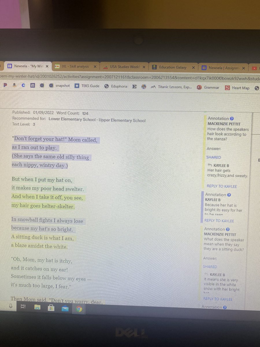 MrsPettit8's tweet photo. I love using the @Newsela annotation tools to guide student thinking while reading. https://t.co/57RdtJsv14