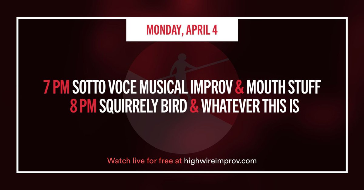 Come join us at 7 p.m. EDT for two hours of amazing improv.

highwireimprov.com/live-test