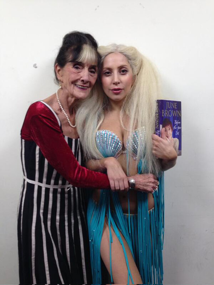 CrazyEmily90's tweet photo. The late great June Brown with @ladygaga . She was a true legend!! Forever Dot x https://t.co/GiGAu0iRSZ