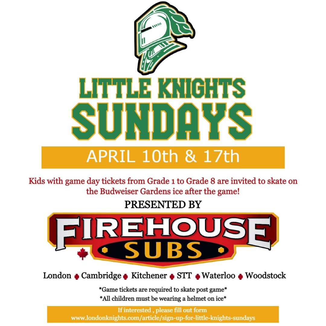 Hey Kids...come skate @budweisergardens. All u need 2 do is sign up at londonknights.com &amp; make sure u bring ur game day ticket &amp; a helmet and have some fun! April 10th &amp; April 17th