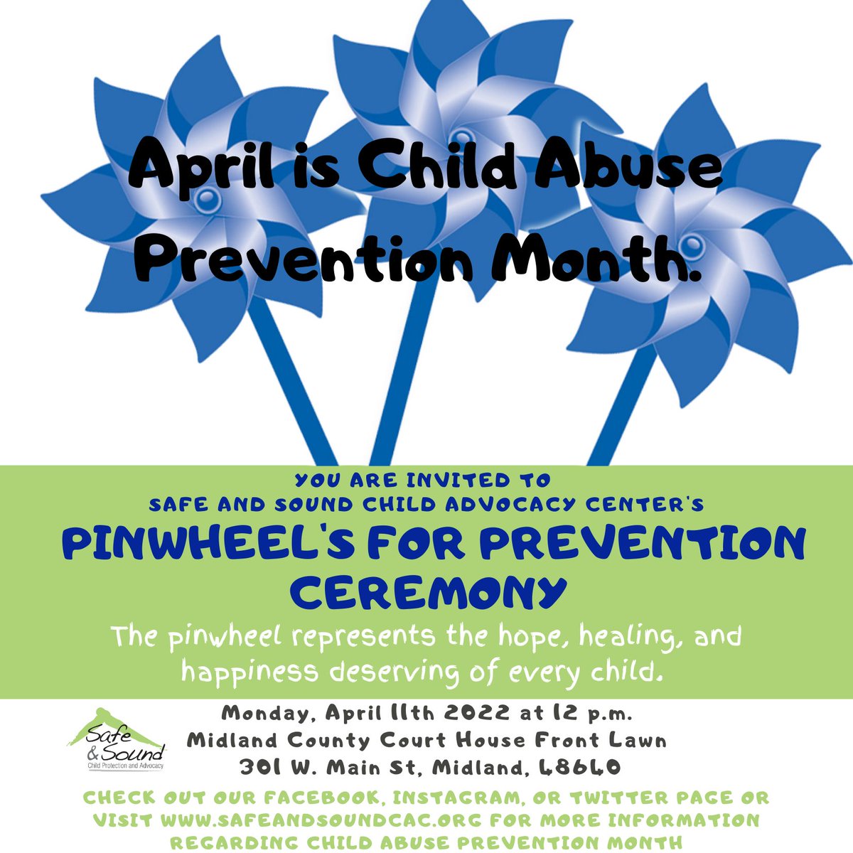 safeandsoundcac's tweet image. Pinwheels for Prevention Kick-off Ceremony rescheduled for Monday, April 11th at 12 PM - mailchi.mp/46d1f37b6ee1/p…