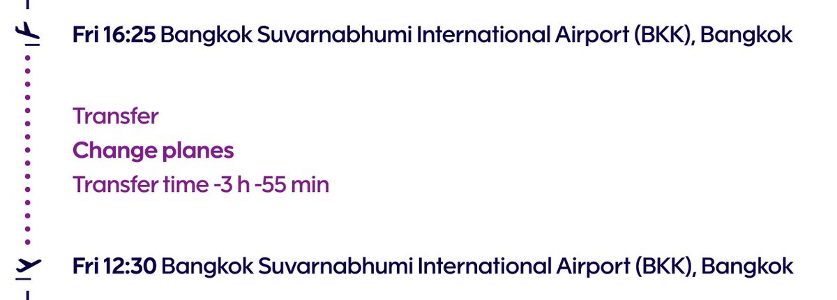 markkukero's tweet photo. @Finnair @FinnairSuomi @FinnairHelps you have provided a very strange itinerary. Negative transfer time? Are we supposed to depart Bangkok four hours before we arrive? Physically impossible. All your customer service channels are always busy. How will you fix this for us please? https://t.co/lgse2hlDAL