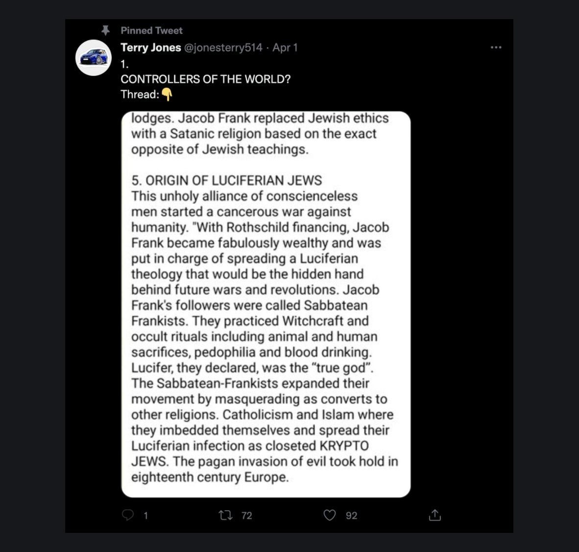 JimmySecUK's tweet photo. And of course fearless truth teller Maajid Nawaz is desperately trying to claim the Bucha massacre never happened. 

His current favoured source is currently a virulently anti semitic conspiracy theorist whose pinned tweet is lengthy rant about "KRYPTO JEWS".🙃 https://t.co/WxM2GLnJ8I