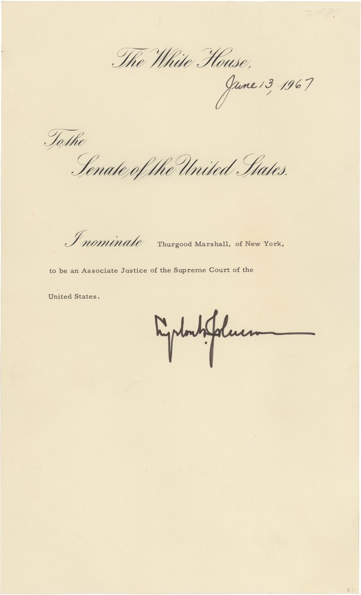 SenateHistory's tweet photo. This Judiciary Committee record is the 1967 nomination of Thurgood Marshall to be an associate justice of the U.S. Supreme Court. When confirmed, Marshall became the first African American to serve on the Supreme Court https://t.co/scqdTglj3v #SenateStories #CongressWeek https://t.co/RveY2dUaMV