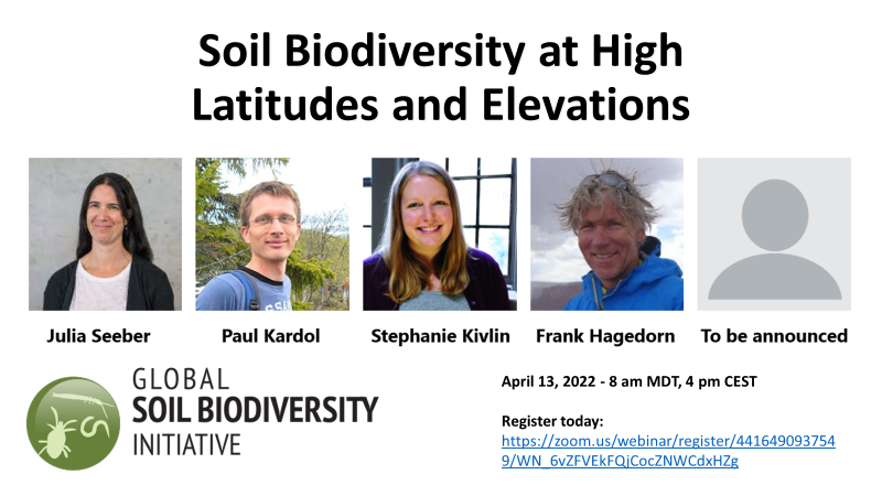 Soil Biodiversity (@thegsbi) on Twitter photo 📢Announcing the next GSBI Speaks webinar: "Soil Biodiversity at High Latitudes and Elevations"
📅April 13, 2022
🕗8am MDT
Panelists: <a href="/julesibk/">Julia Seeber</a>, <a href="/PaulKardol/">Paul Kardol</a>, <a href="/stephaniekivlin/">Stephanie Kivlin</a>, and Frank Hagedorn
Register today➡️zoom.us/webinar/regist… 📢Announcing the next GSBI Speaks webinar: "Soil Biodiversity at High Latitudes and Elevations"
📅April 13, 2022
🕗8am MDT
Panelists: <a href="/julesibk/">Julia Seeber</a>, <a href="/PaulKardol/">Paul Kardol</a>, <a href="/stephaniekivlin/">Stephanie Kivlin</a>, and Frank Hagedorn
Register today➡️zoom.us/webinar/regist…