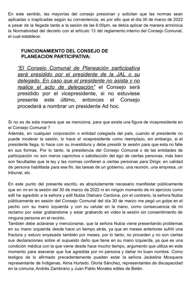 16_jal's tweet photo. Comunicado Edil Santiago Gómez Ospina por los hechos ocurridos el día 30 de marzo de 2022 en plenaria de Consejo Comunal de Belén. https://t.co/g6v16DDExL