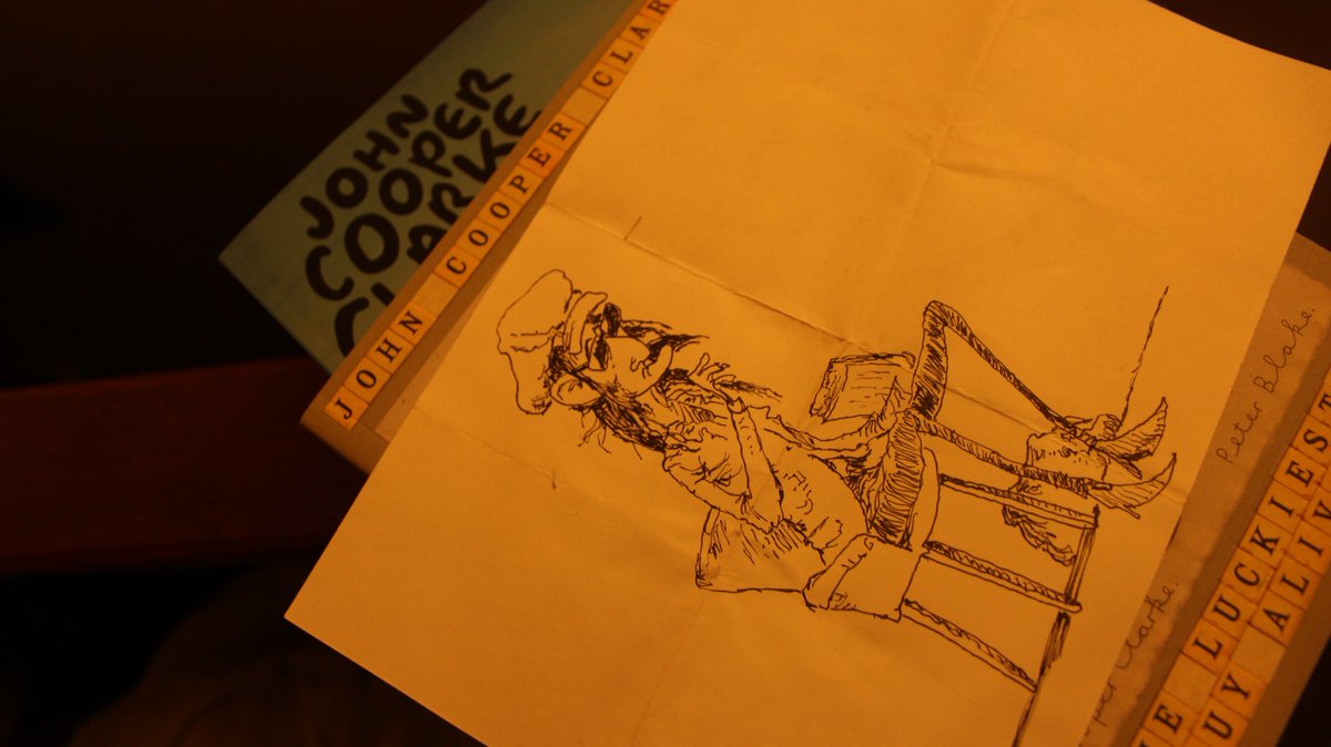 Spent sometime with John Cooper Clarke. Sketched him like this.
