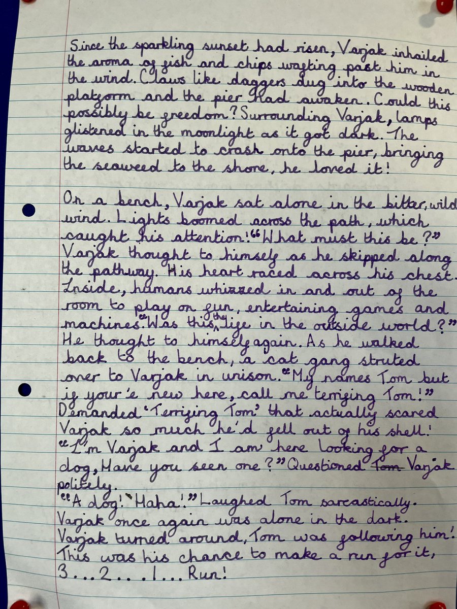 AvonwoodHead's tweet photo. Some stunning @AvonwoodYear5 writing on display along our corridor. The children all wrote an extra chapter for to complement the brilliant Varjak Paw key text by @whatSFSaid. This novel never fails to captivate young minds! #WritingForPleasure #InspiringWonder https://t.co/ujmTIwUp7P