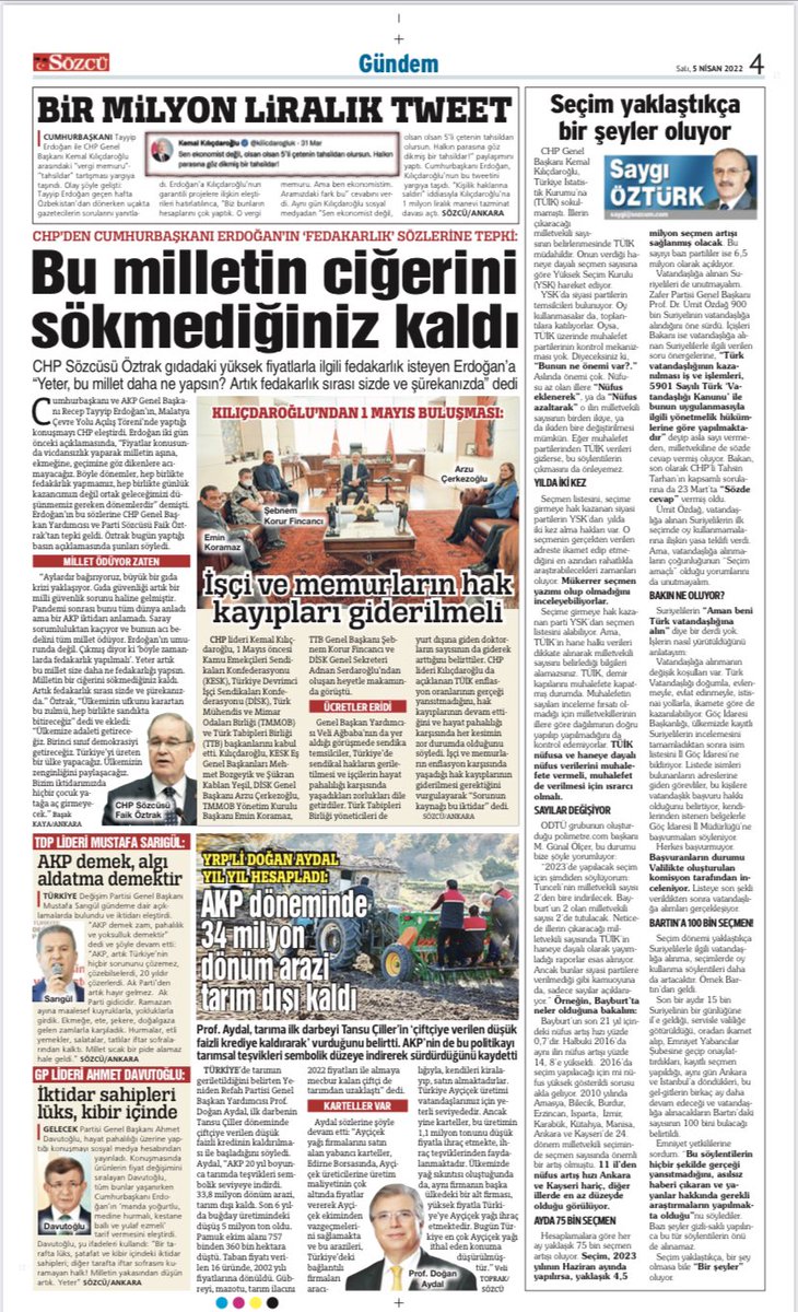 prof_aydal's tweet photo. YARINKİ SÖZCÜ GAZETESİNDE 4. SAYFA GÖRÜNTÜLERİ. BASIN BİLDİRİMİN BİR KISMI HABER HALİNE GETİRİLMİŞ. https://t.co/w94P8yliMu