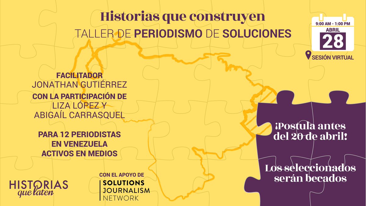 ¿Estás listo para narrar 'historias que construyen'?

En #HQL te ofrecemos un taller de periodismo de soluciones, de la mano de @jon_gut y con apoyo de Solutions Journalism Network.

Bases ➡️bit.ly/3J2SfTv

Postúlate ➡️ bit.ly/3DIOIsC