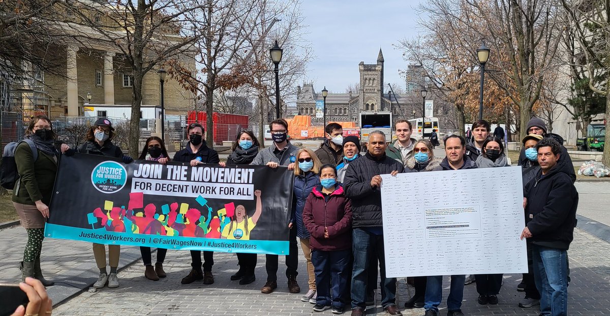 cupe3261's tweet photo. Our leaders just delivered a petition signed by a majority of front line service workers across three campuses asking @UofT to stop contracting out cleaning work to for-profit companies! #DecentWorkForAll #PeopleBeforeProfits @CUPEOntario @fairwagesnow https://t.co/wwcGdoD9gX