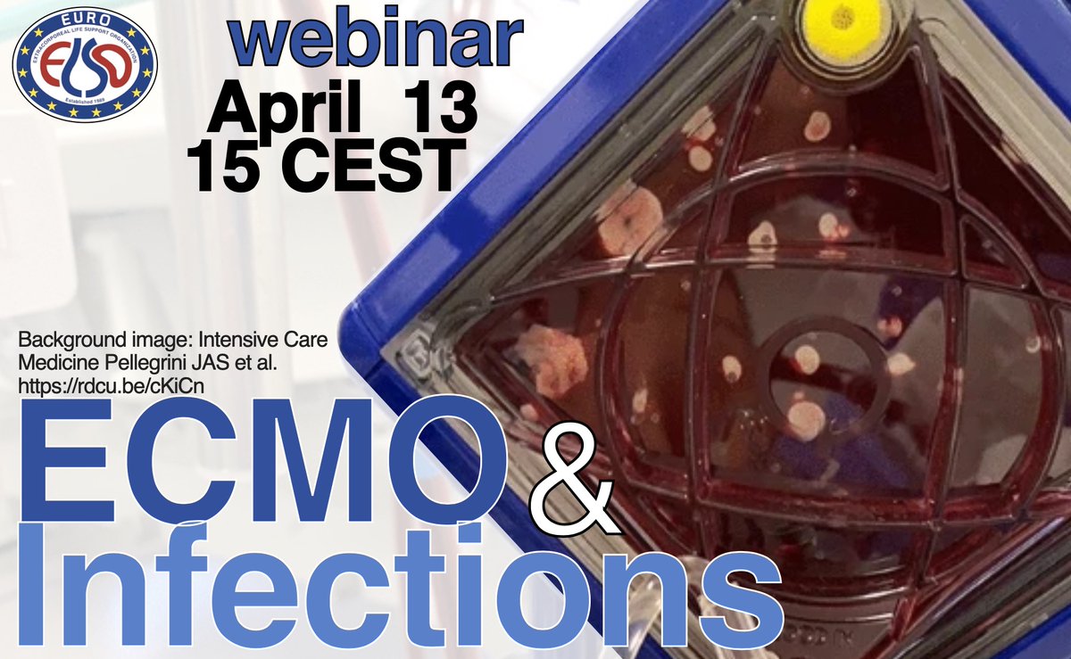 EuroELSO's tweet photo. Do NOT miss next EuroELSO webinar!!
April 13 15:00 CEST: 
#ECMO &amp; infection, when one leads to the other
🎙speaker: Graeme MacLaren
🎙moderators: Peter Roeleveld &amp; Jordi Riera del Brio 
🖋https://t.co/PiJttCGPlP
Register now!

PS Background image
@yourICM https://t.co/Agmac4rdb6 https://t.co/H2t8GouQlZ