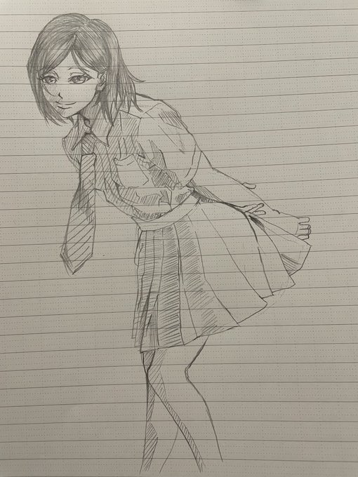 制服、ポーズ模写 