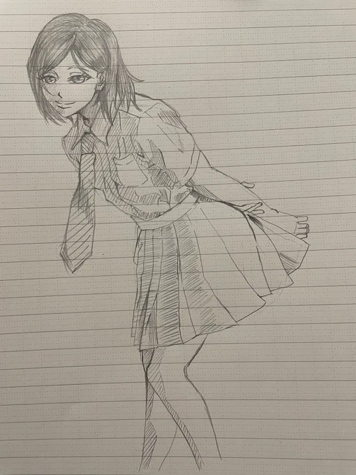 制服、ポーズ模写 