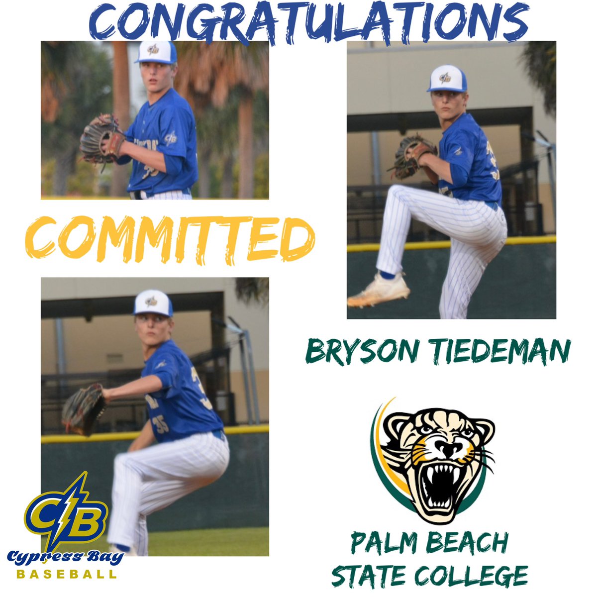 Another Senior finds a home at the next level! Congratulations Bryson on your commitment to Palm Beach State College! We are very proud of your accomplishments! PBSC picked up a good one! Go ⚡️⚾️!! <a href="/CoachBoDiaz/">CoachBoDiaz</a> <a href="/TeamCypressBay/">CBHS Athletic Dir.</a> @DeanKanganis <a href="/JDG428/">j Gray</a> @PrincipalCBHS <a href="/BrysonTiedeman/">Bryson Tiedeman</a>