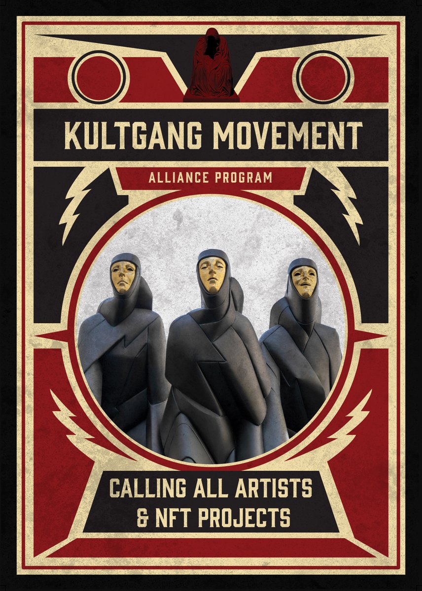 Kult_Gang's tweet photo. Calling all ARTISTS and FUTURE PARTNERS. We are proud to launch KULTGANG ALLIANCE PROGRAM. 

#NFTartists  benefit from monthly showcase of artwork and future #NFTs collaborations. #NFTprojects benefit from secondary royalties going to buying floor price NFT for KULT VAULT. DM us. https://t.co/d1ck6jRAL7