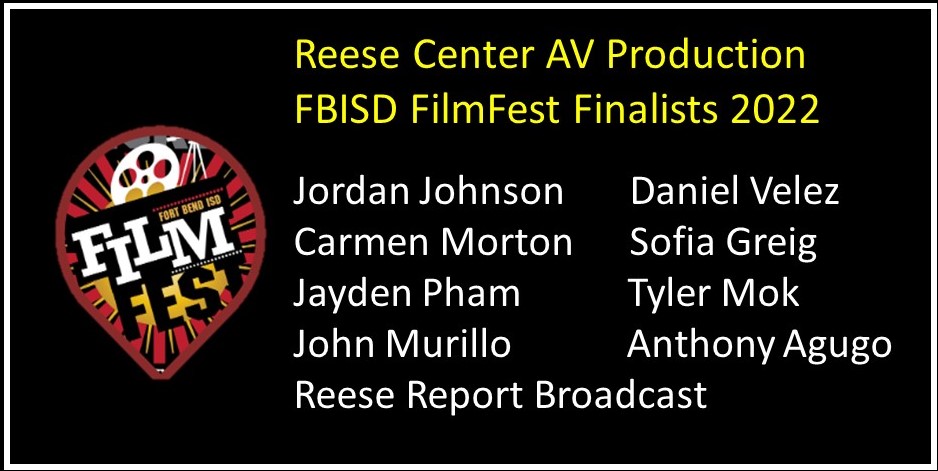 <a href="/FBISDFilmFest/">FBISD Film Fest</a> Finalists are announced! Congrats to these Reese Center AVP students! Awards are April 19th! <a href="/FBISD_CTE/">Fort Bend ISD CTE</a> <a href="/JWErdie/">Julia Erdie, Ed. D</a> <a href="/lizg_canchola/">Elizabeth Canchola</a>