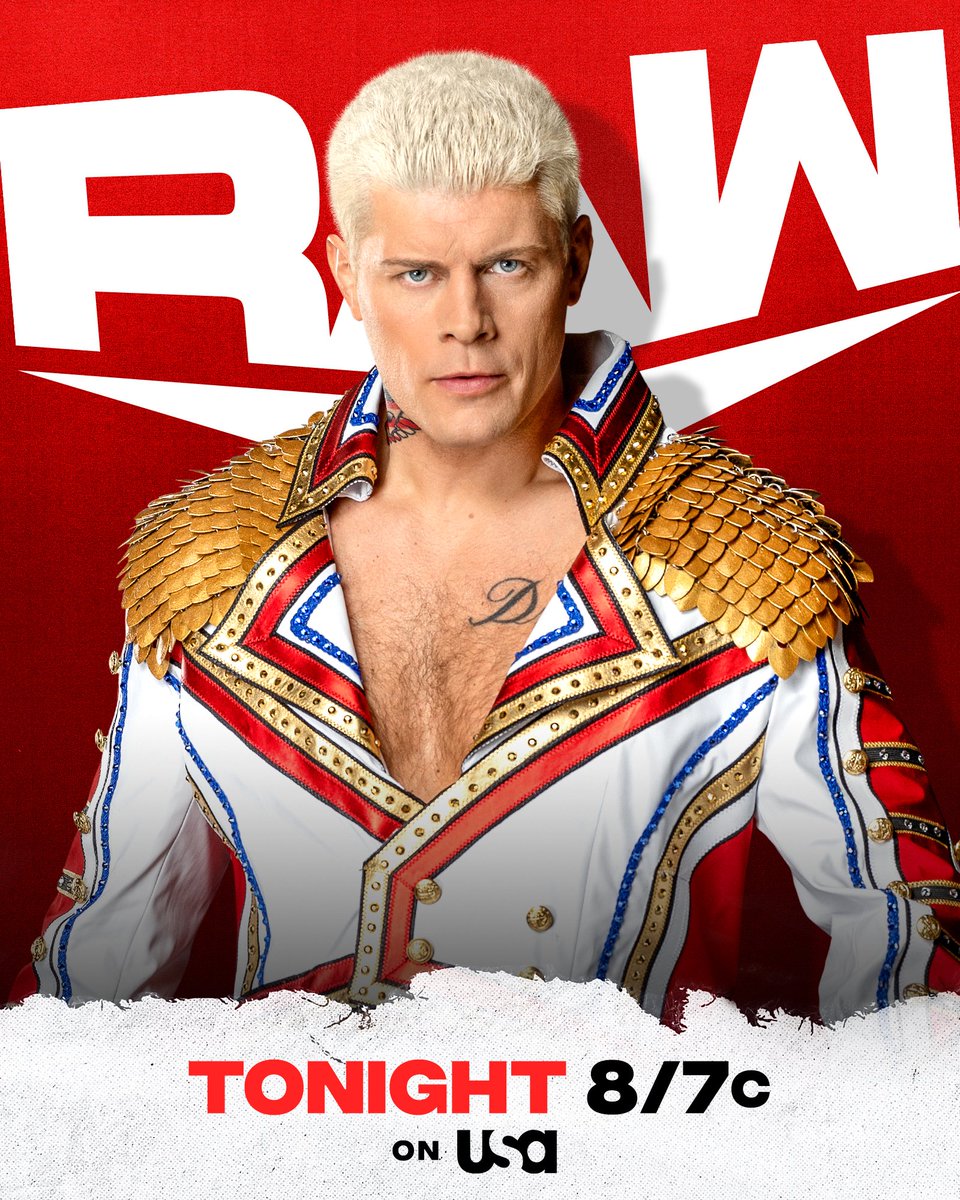 WWE's tweet image. TONIGHT!

The American Nightmare comes to the red brand when @CodyRhodes makes his return to #WWERaw!

📺 8/7c @USA_Network