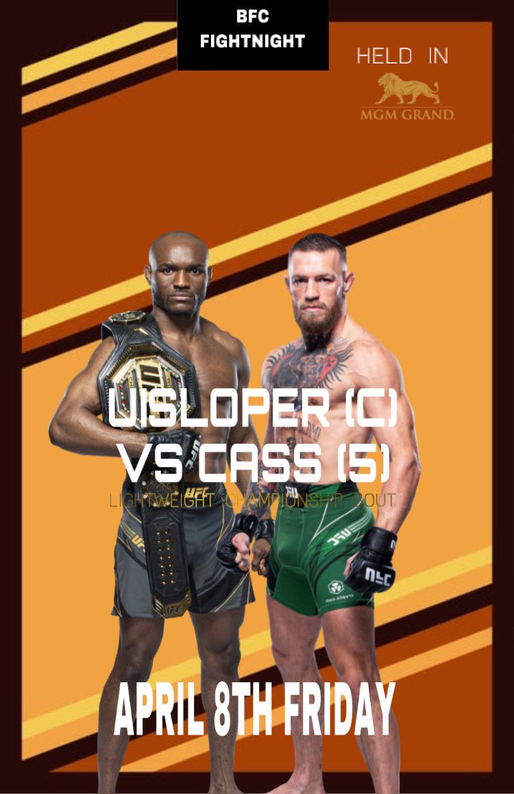 TheBFC_'s tweet photo. BREAKING NEWS: BFC FIGHTNIGHT 6 MAIN EVENT WILL BE A CHAMPIONSHIP BOUT BETWEEN NUMBER 5 RANKED CASS AND THE BFC XBOX LIGHTWEIGHT CHAMPION UISLOPER https://t.co/zZHxCSpqag