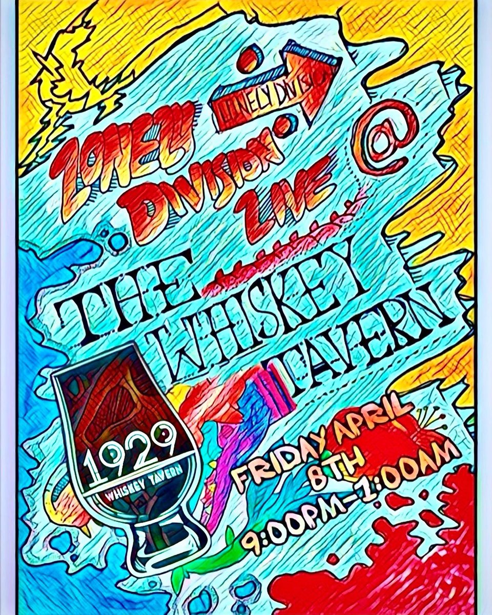 LonelyDivision_'s tweet photo. So excited to perform at the 1929 Whiskey Tavern this Friday! Make sure to stop by, check us out, and grab a drink 🍾 If you dig our poster, make sure to drop by to get one of your own for one night only!  #live #livemusic  #lonelydivision #rock https://t.co/Teqrm8Yt2n