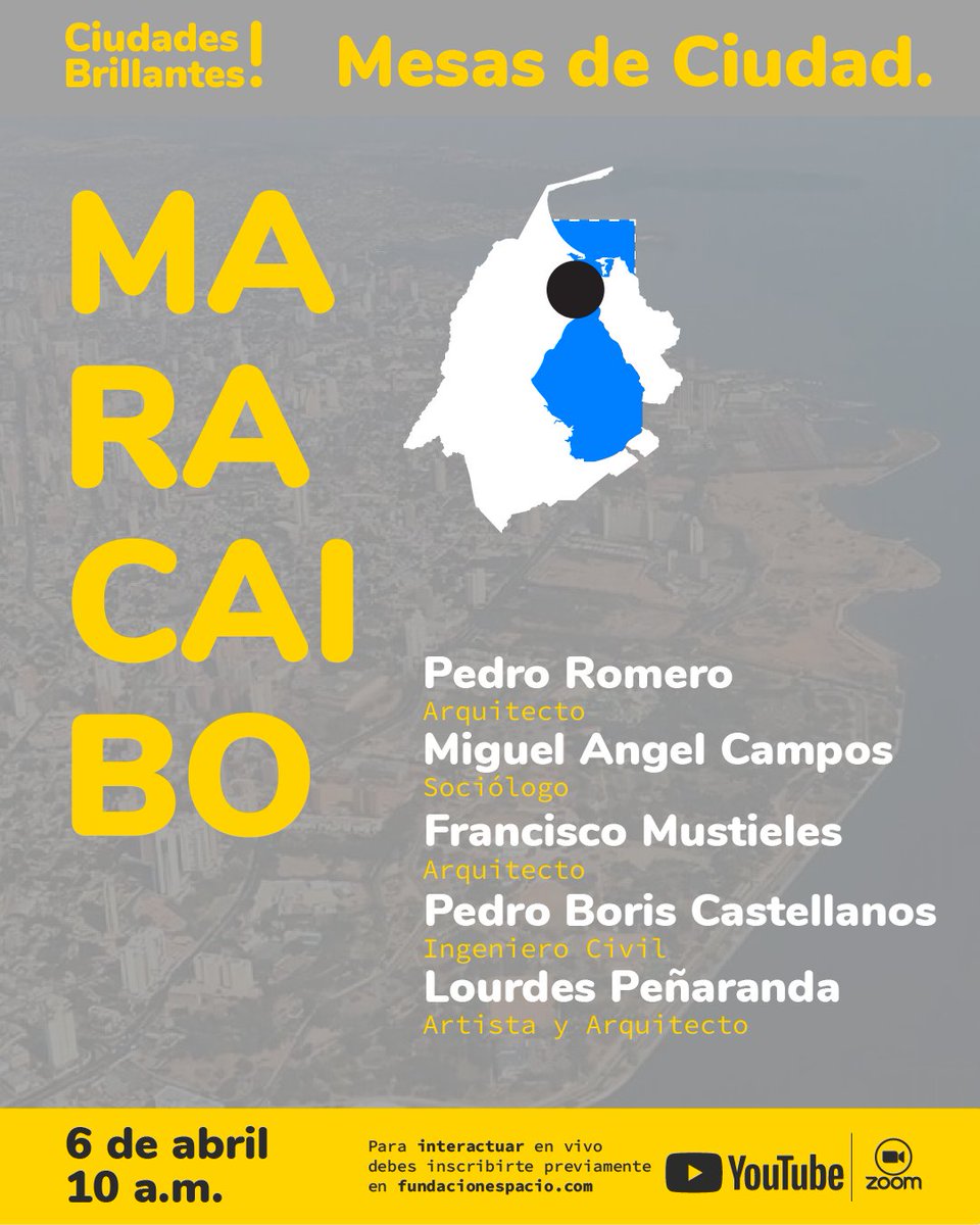 Mañana continúa #MesasDeCiudad una experiencia con especialistas locales para conocer más sobre tu ciudad seleccionada

Día 3
#MesaDeCiudad 5
#Maracaibo
10:00 am

Link de ingreso #Zoom
us02web.zoom.us/j/86547923592?…
Código acceso CB_mesaC5

O síguenos en #YouTube youtube.com/c/FundacionEsp…