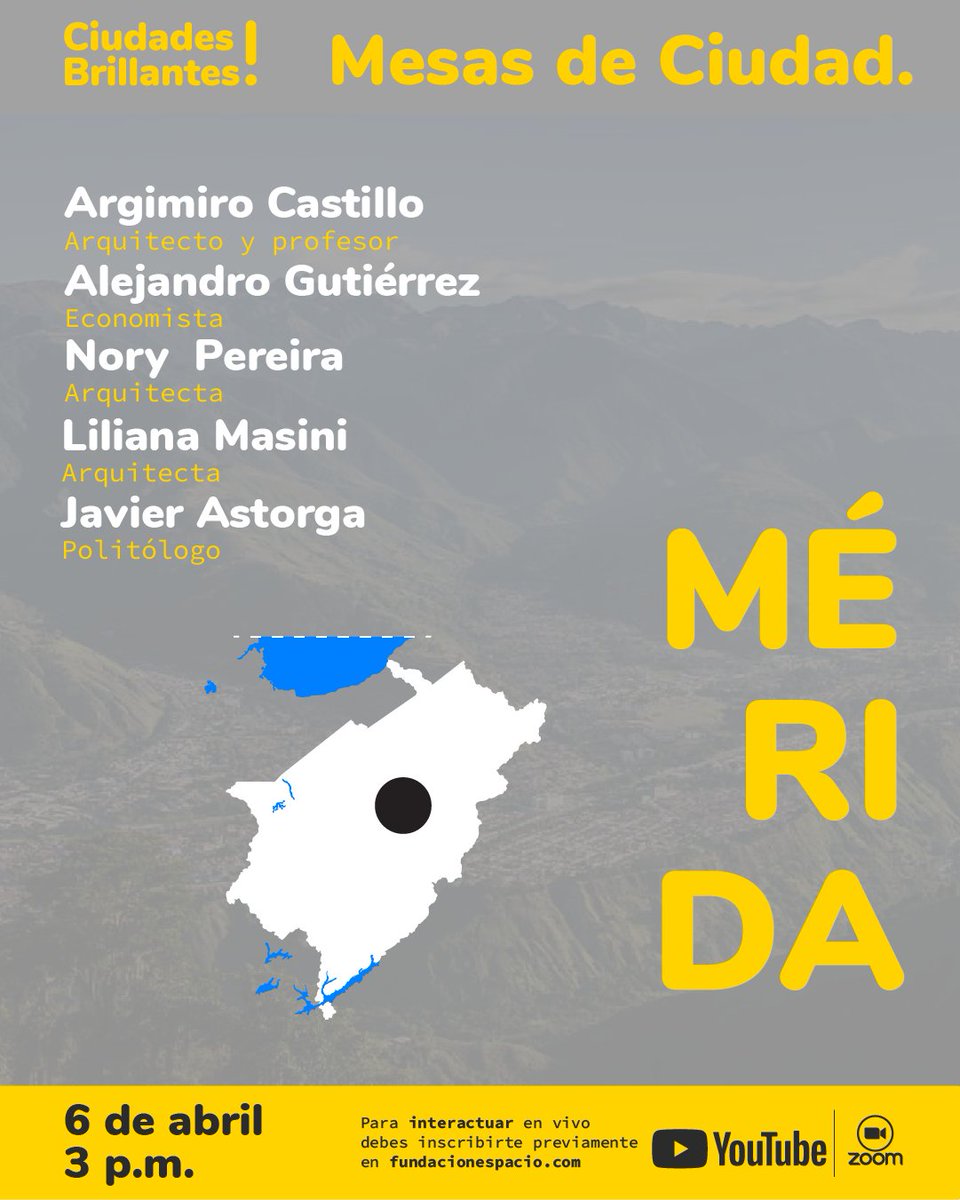 Mañana continúa #MesasDeCiudad una experiencia con especialistas locales para conocer más sobre tu ciudad seleccionada

Día 3
#MesaDeCiudad 6
#Mérida
3:00 pm

Link de ingreso #Zoom
us02web.zoom.us/j/85895156471?…
Código acceso: CB_mesaC6

O síguenos en #YouTube youtube.com/c/FundacionEsp…