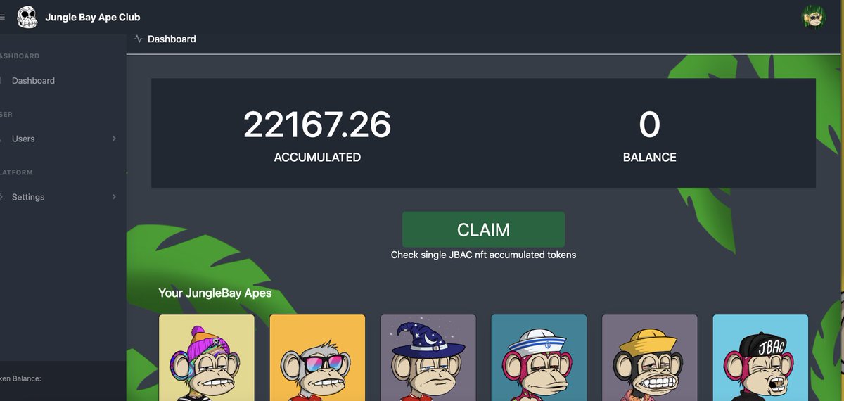 📈 STAKING DASHBOARD SNEAKPEAK (Coming 🔜)

🍌 Reminder! All JBAC Apes have been accumulating $JBAC since public launch
🍌 Whitepaper &amp; FAQ will be provided prior to launch

➡️ What kind of utilities would you like to see for staking? 👀

#JBAC #NFT #Staking #Tokenomics #Ethereum