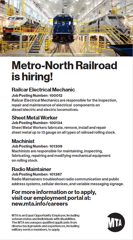Jeffrion Aubry on X: “Metro-North Railroad is hiring! •Railcar