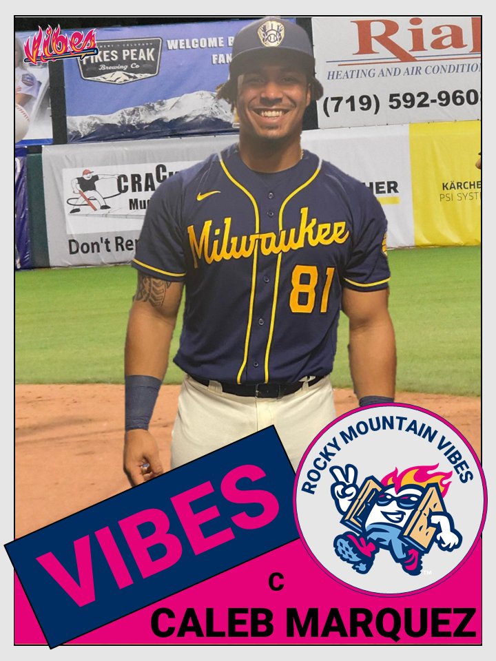 VibesBaseball's tweet photo. With the first pick in the 2022 @PBL1939 Draft, the Rocky Mountain Vibes select: Caleb Marquez, a catcher from St. Cloud State University and the Milwaukee Brewers. Welcome to the Springs, Caleb! https://t.co/xIW4HK66jn