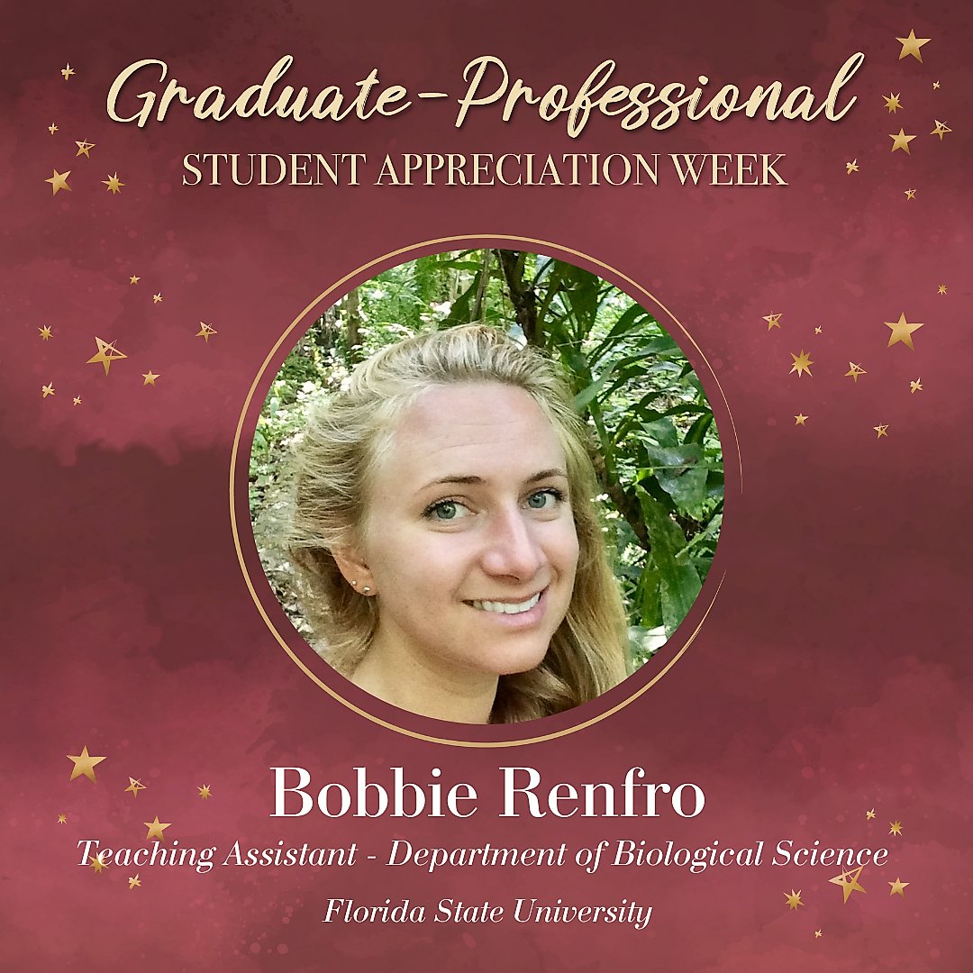 ogfafsu's tweet photo. Graduate-Professional Student Appreciation Week spotlight Bobbie Renfro is a doctoral candidate in Ecology & Evolution @fsubio @FSUartssciences. Her research explores the effects of nutrient enrichment on Caribbean reef sponges. #FSUGradStudent @FSUDSA
https://t.co/npx8PiLeqc https://t.co/xfdJWUifzT