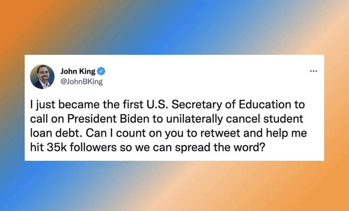 HBCU_Collective's tweet photo. @JohnBKing  gets it. President Biden should #cancelstudentdebt to help jumpstart the economy! 
•
•
•
#hbcu #hbcucollective #hbcuadvocacy https://t.co/QR2A5GXSwS