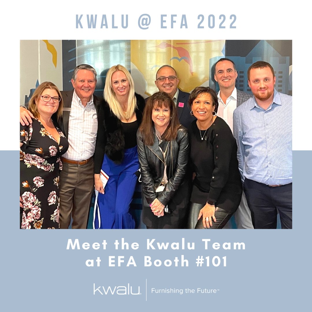We look forward to showing you all Kwalu has to offer. Exhibit Hall is open Tuesday from 9:30 till 11AM. #Furnishingthefuture #kwalufurniture #seniorlivingfurniture #EFAcon